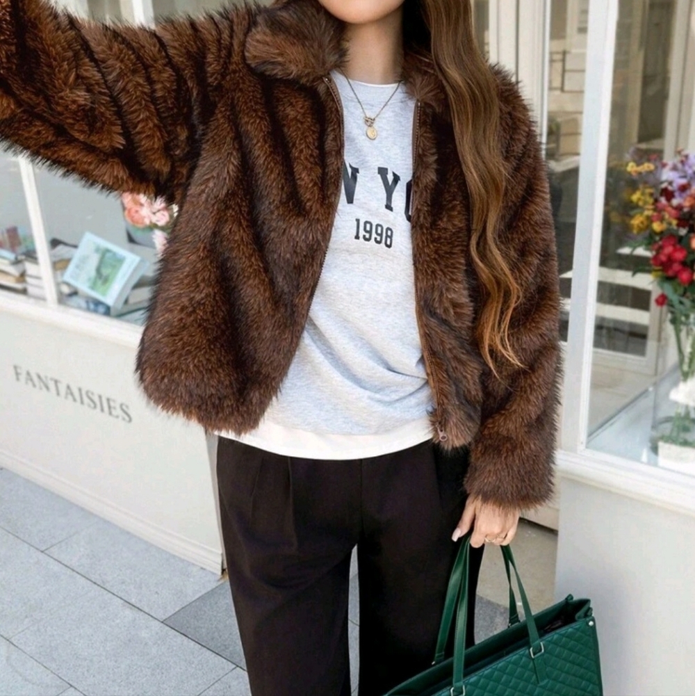 Women's Brown Faux Fur Jacket
